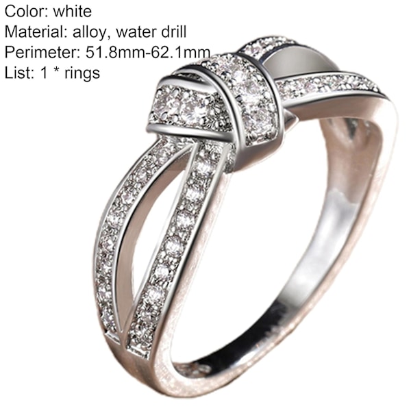 Damring Tvinnad pilbåge Form Rhinestone Inlagd Legering Ihålig Finger Ring För Jubileum US 6