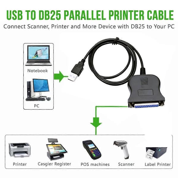 USB 2.0 til DB25 25-bens hunport-printerkonverterkabel (sort) Svart