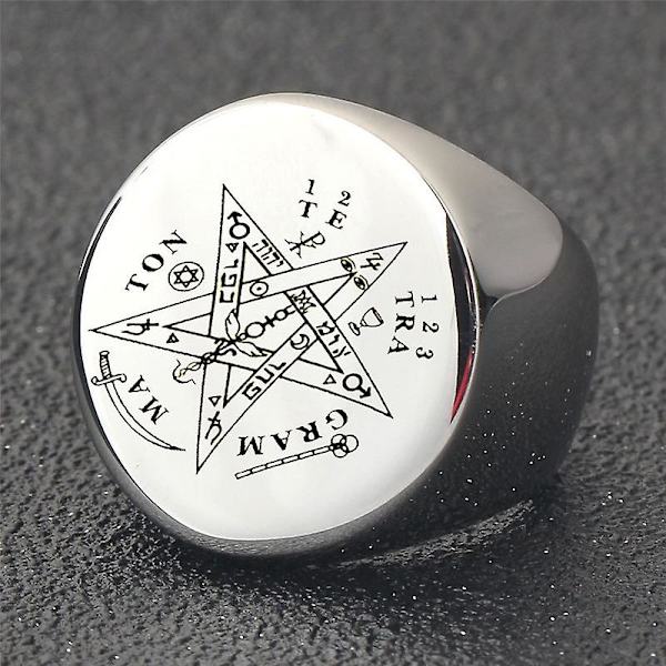 Muoti punk Vintage Kulta Hopea Väri ruostumaton teräs Pentagram Signet Letter Sormus miehille Silver