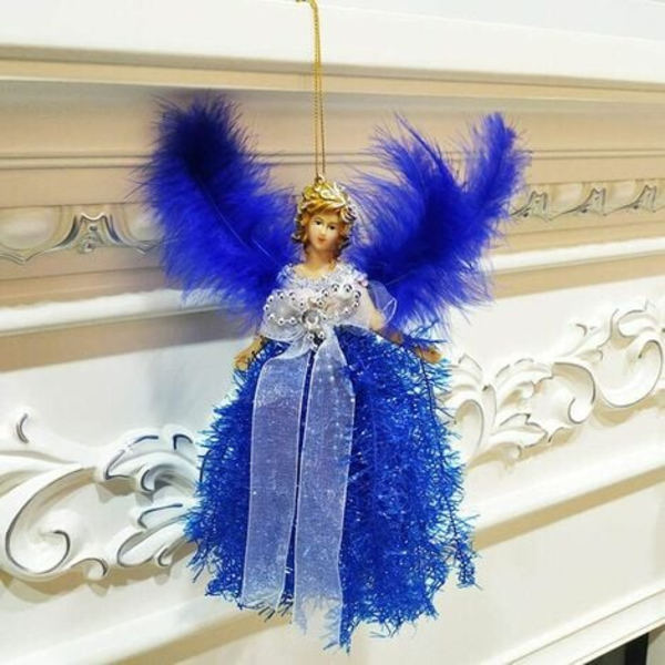 Dukke juletre anheng, stoff Angel juletre dekorasjon, Mini Angel juletre anheng, med Feather Win