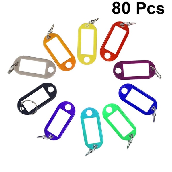 80 st Plast Nyckelringar Färgglada Nyckelring Tillbehör Klassad Tag Nyckelhållare slumpmässig färg