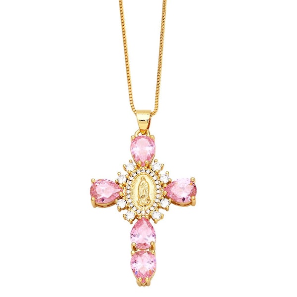 Kaulakoru Vintage Zircon Cross Muotikorut Ac8894 Pink