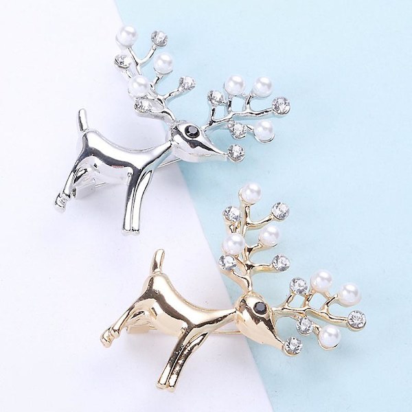 Fawn Deer Rintaneula Kiiltävä Elegantti Helmitetty Eläin Rintanappi Vintage Metallilaukku Vaatteet Riipus Sisustus Gold