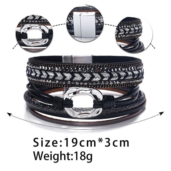 Handflätat kontrastlagerarmband med magnetlås black