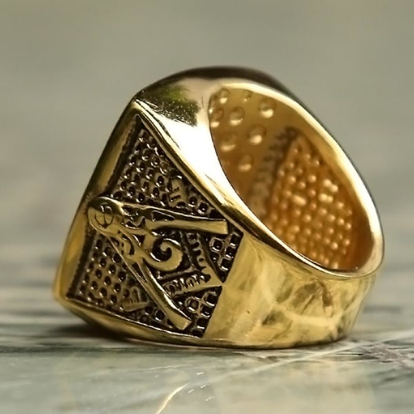 Vintage tungt rustfrit stål alle seende øjenring til mænd Krystalguldfarve Mason Masonic Punk Mand Ring Modesmykker Gave