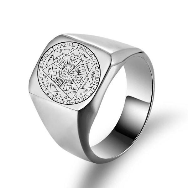 De sju ärkeänglarnas sigill Skydd Amulettsigill Solomon Kabbalah Herrgåvor för kvinnor i rostfritt stål polerat band-7# Silver