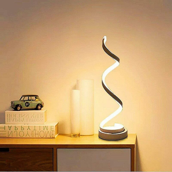 Touch Control bordslampa med LED-ögonskydd, dimbar nattlampa (Spiral Black Light Body Warm Light)，för sovrum,