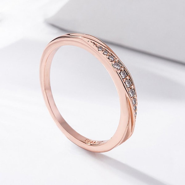 Rund Cubic Zirconia Innlagt kvinner Bryllup Engasjement Finger Ring Smykker Gave Rose Golden US 9