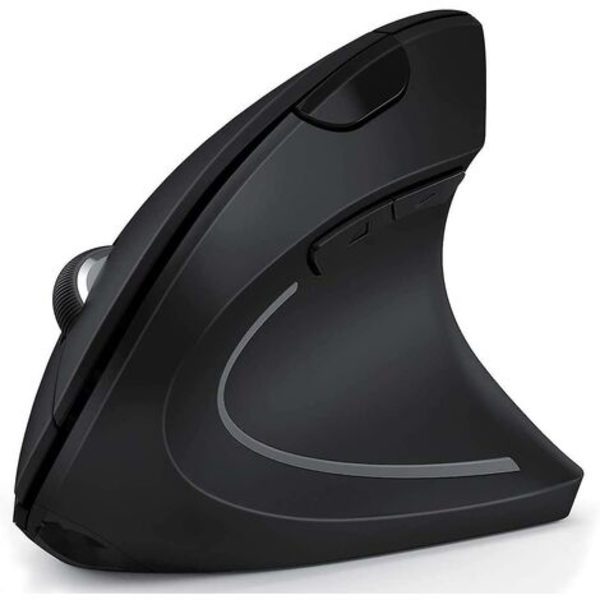 1kpl ladattava ergonominen hiiri, 2,4 GHz:n langaton pystysuuntainen hiiri vasemmalla latautuva malli musta