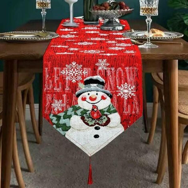 Julebordløper Snowman bordløper til julebordpynt Bomull og lin Snowflake Cardinal Bord Ru