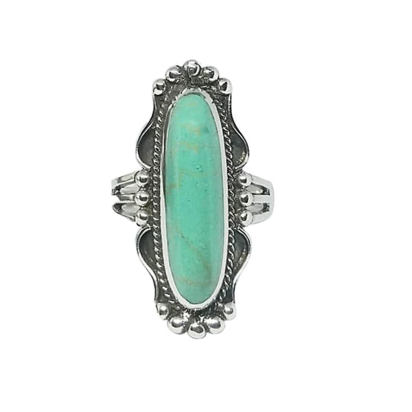 Vintage finger dekor avlång turkos ring kvinnor bröllop förlovning smycken US 8 Turquoise