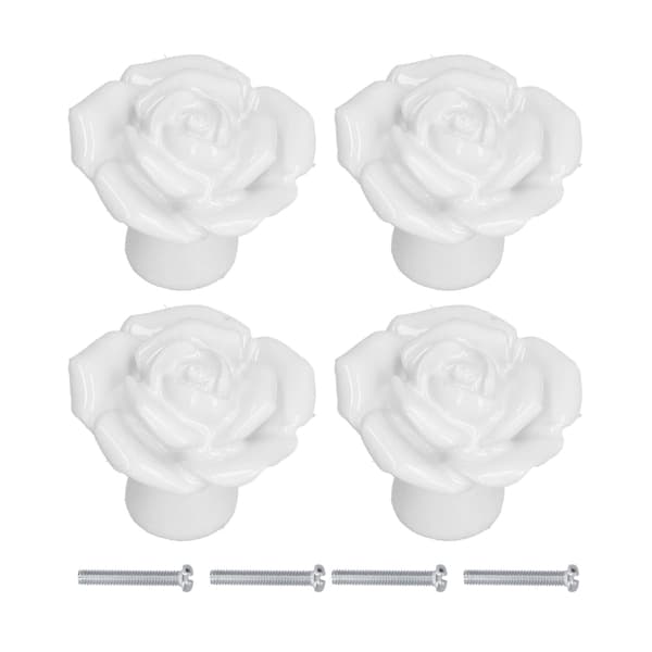 4 Set Rosformade Keramiska Skåpknoppar Modernt Hem Vardagsrum Sovrum Vit