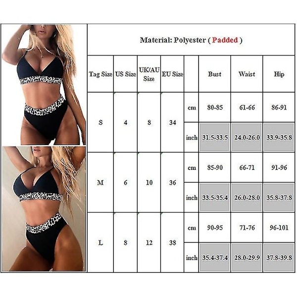 Naisten leopardipehmustettu push-up-bikinisetti set M