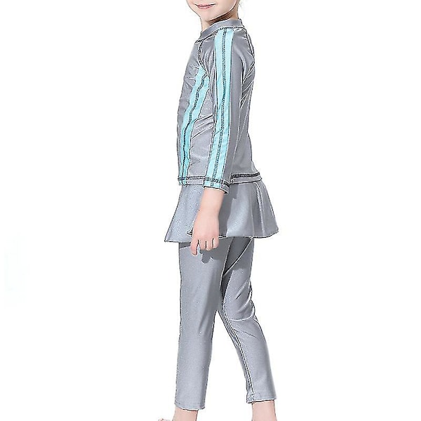 3st/ set Modest Burkini Kids Muslim Cap Strandkläder Grey 7-8 Years