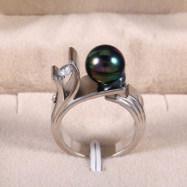 Mode Kvinder Faux Pearl Geometrisk Finger Ring Bryllup Engagement Smykker Gift Blue and Silver US 9