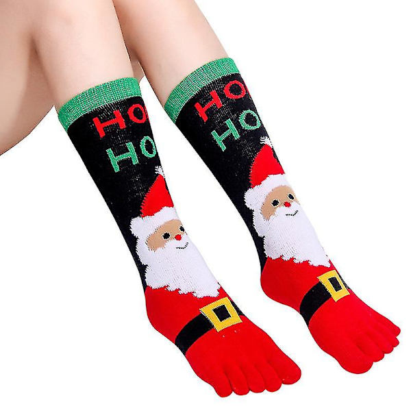 1 par julstrumpor för barn med fem fingrar tåstrumpor Julklapp Red Toe Santa Claus