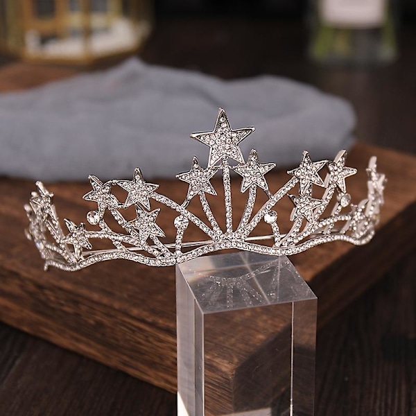 Brudestjerner Crown Hovedbeklædning Luksus Rhinestones Indlagt pandebånd til kvindelige bryllupsfødselsdagshår