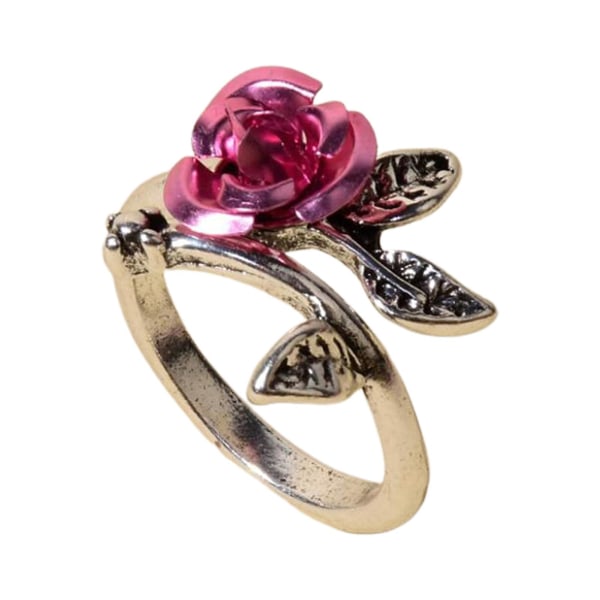 To-tonet tynd kobber forlovelsesring kvinder rosenblomst blade ring smykker Accessaries Pink