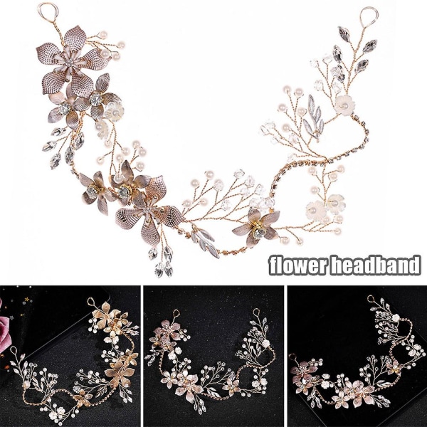 Håndflettet blomst pannebånd Brude Tiara Pearl Grab Chain Hodeplagg tilbehør