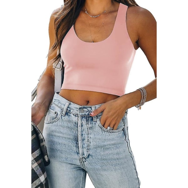 Ärmlös väst solid kort linne för kvinnor S PINK