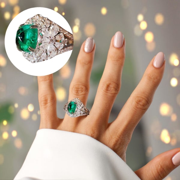 Retro Kvinder Ring Indlagt Grøn Firkantet Rhinestone Finger Ring Til Jubilæum US 8