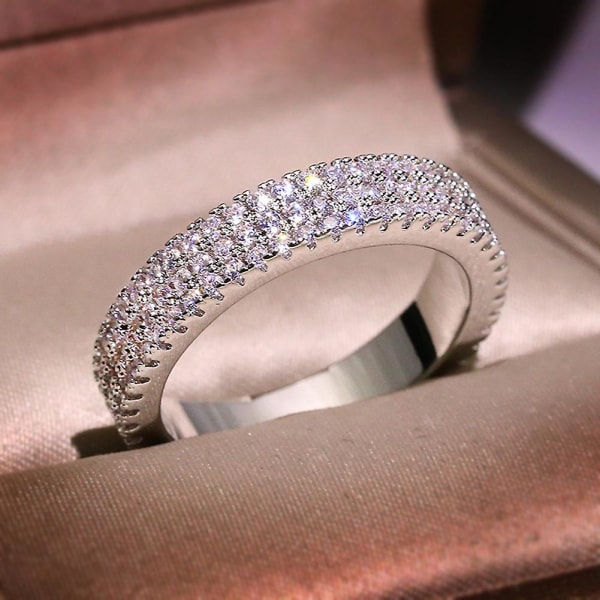 Lyx Kvinnor Full Rhinestone Inlagd Finger Ring Bröllop Förlovning Smycken Present US 7