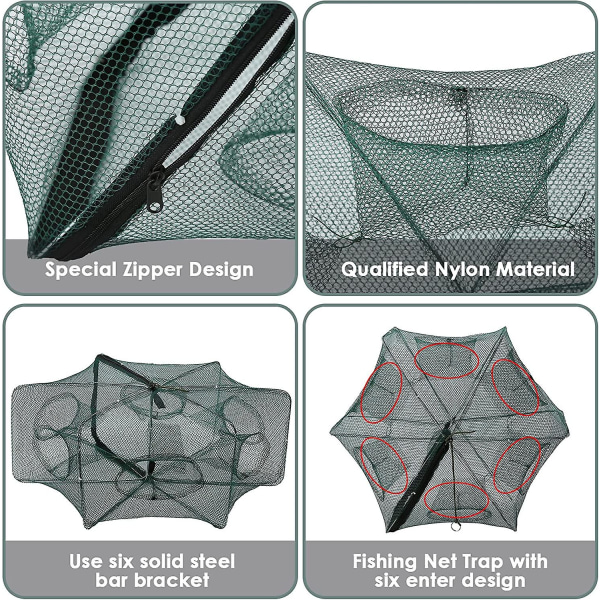 Krabbefelle, sammenfoldet fiskenett, bærbart sammenleggbart 6/12 hull Automatisk fiskegarn Landingsfelle Kast Dip Cage Fisk Reker Minnow Kreps Krabbe Agn Me
