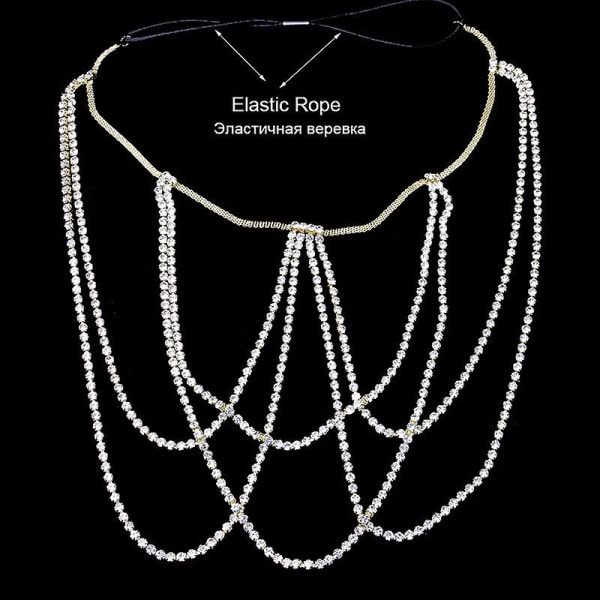 Ben Dekor Layered Body Chain med elastiska stränglegering Strass smycken Silver