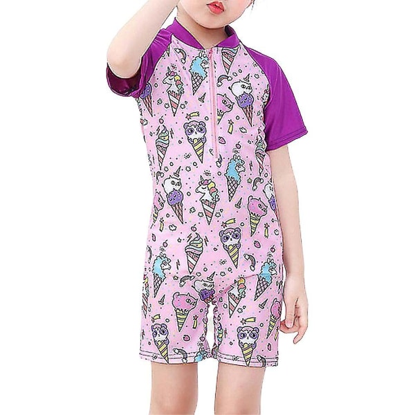 barn Jenter Gutter Sommer Badetøy Strand Tegneserie Print Zip One Piece Badedrakt Cone Print 9-12 Years