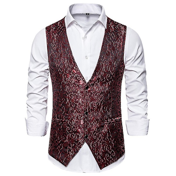 Enkelknäppt väst för män Slim Fit formell print väst S Red