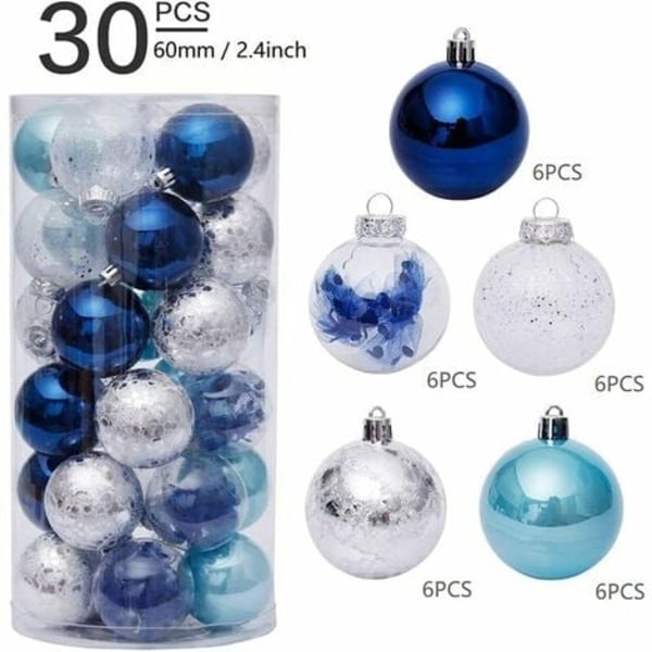 30-pack 60 mm/2,4" julgranskulor med delikat fyllda dekorationer för stora julgranskulor (60mm/2,4", blå+vit