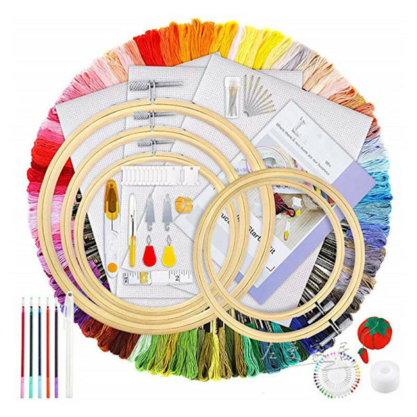 Broderisats, 100 färger Count Cross Stitch Kit, med jutepåsar Bamburamar Broderityg för korsstygnsbroderi
