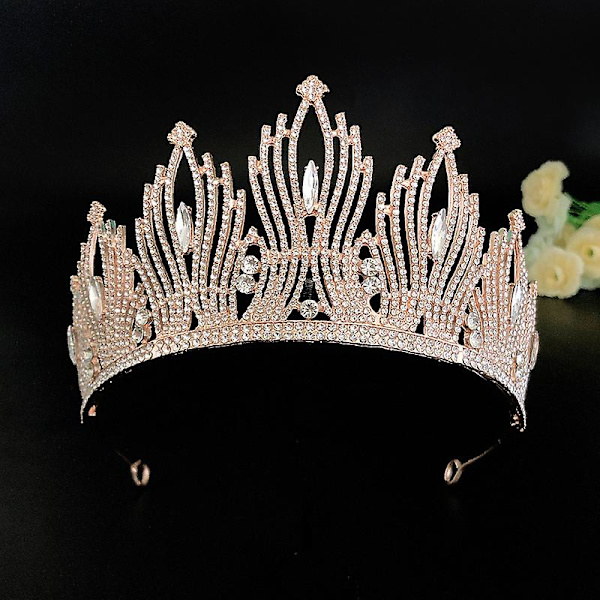 Brudekrone Hodeplagg Bryllup Bursdag Krone Hodeplagg Rhinestones Retro Luksus Hårtilbehør For Gold