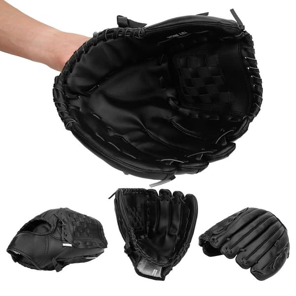 PVC Tyk Baseballhandske Trænings Konkurrence Handsker til Voksne Børn Sort 12,5 Tommer