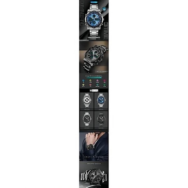 Digital Analog Watch i rostfritt stål 1389 - 48 Mm - Silver