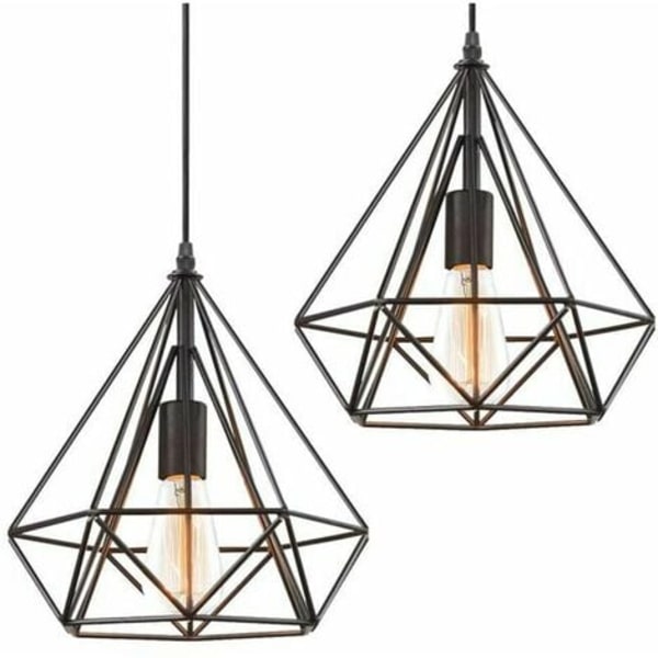 Sæt med 2 vintage pendellampe diamantform metal lysekrone loftslampe pendel til stue i soveværelset