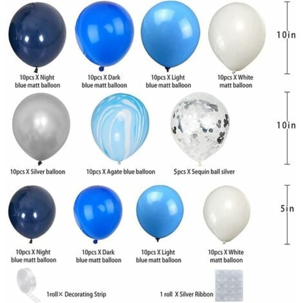 Ballongkranssett, 107 stykker ballongkransbuedekorasjonssett Blå agat lateksballonger Ballonger Festdekorasjon
