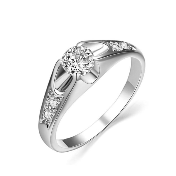 Kvinner Ring Delikat skinnende kobber Rhinestone Embedded Wedding Ring For Party Silver US 8