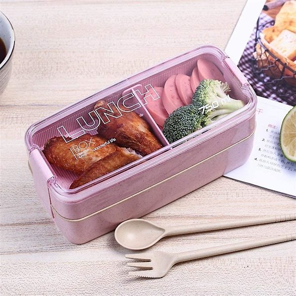 2-lagers Lunchbox 750ml Bento Box Mikrovågsservis (beige)