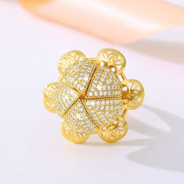 Kvinner Hul Åpen Ring Åpning Lukke Blomst Zircon Roterende smykkegave Rose Gold