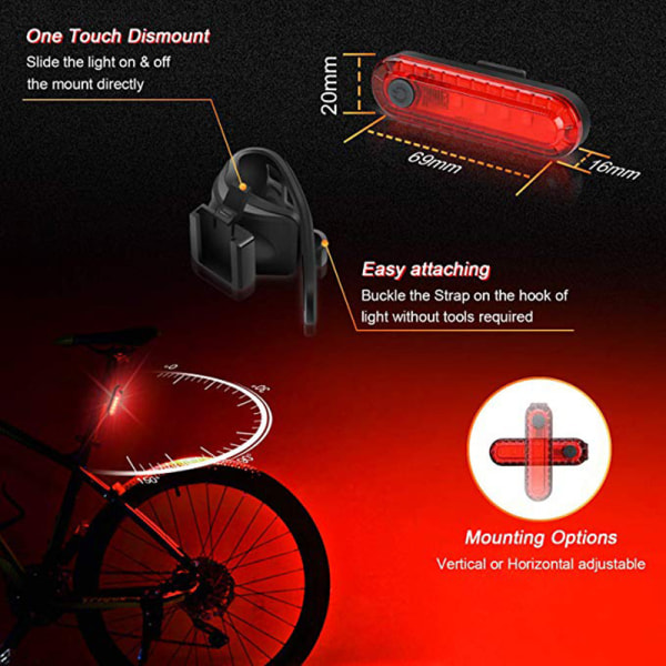 Super Bright Bike Light Set, Kraftfull LED USB Uppladdningsbar främre strålkastare och baklykta bak, 2000 mah litiumbatteri, vattentätt, 4 ljuslägen M