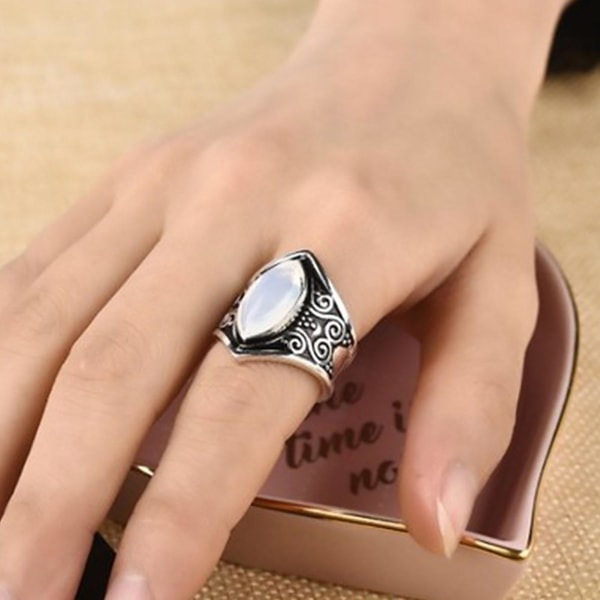 Kvinder Ring Vintage Glat Oval Sten Skinnende Udsøgt Legering Finger Ring Til Daglig Brug US 7
