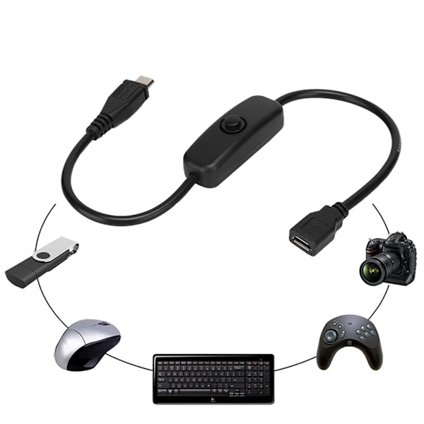 Micro USB hun til han forlængerkabel med 501 knapkontakt til Raspberry Pi