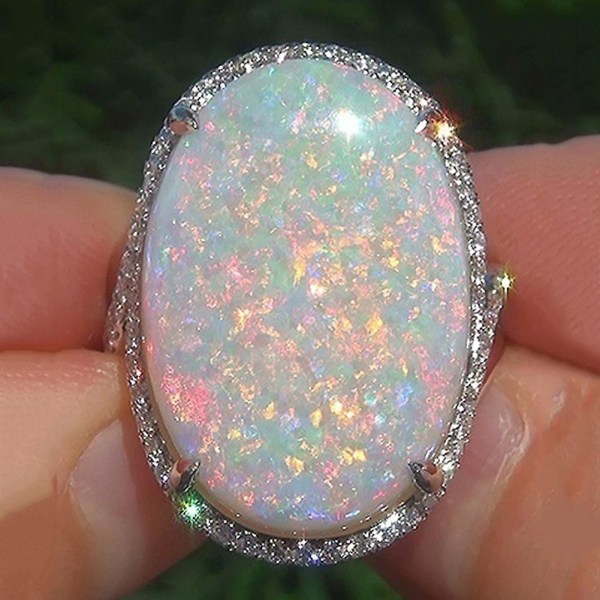 Kvinner skinner kunstig opal stein fingerring bryllup forlovelse smykker gave US 5