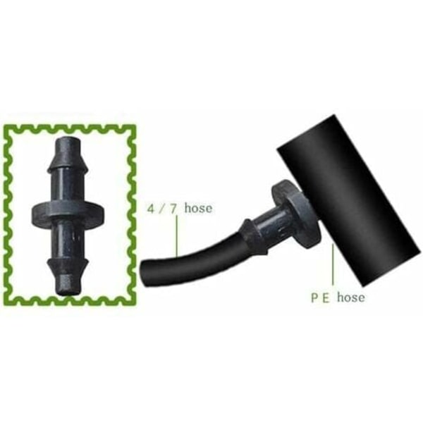 100 stk. 4/7 modhageforbindelser Vandingsfittingssæt Lige modhagerfittings til drypvandingsslangesystem (sort)