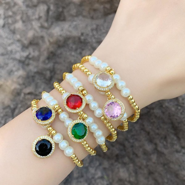 Armbånd Vintage Zircon Pearl Fashion Jewelry Ac8760 Blue