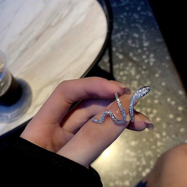 Gothic Rhinestones Open Snake Ring Justerbara Djurringar Reptiler För män Kvinnor Mode Punk Pojke Flicka Födelsedag Smycken Presenter