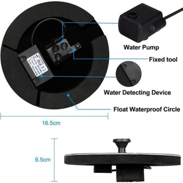 Solar fontänpump, 1,4W 150L/h solvattenpump (max 70cm) + 6 munstycken, minisolpump för dekorativ trädgårdsdamm