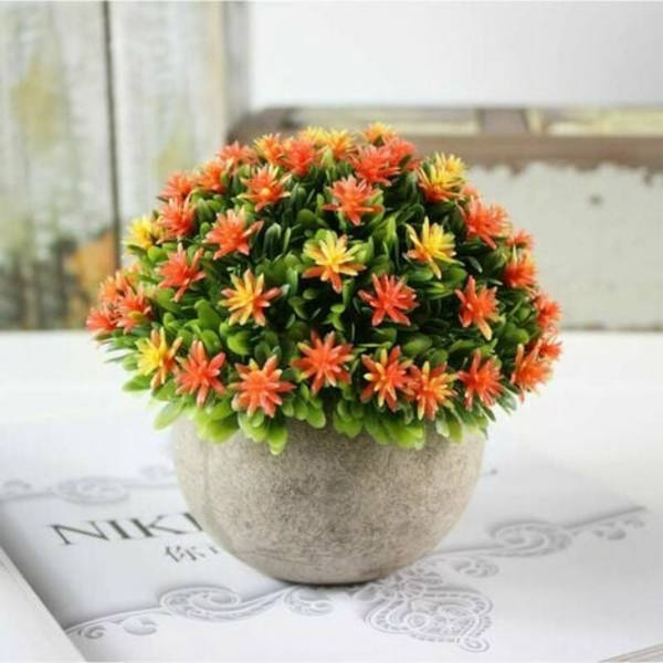 Set med 4 små konstgjorda blomväxter med kruka, inomhus utomhus för dekoration.(Orange+Rosa+Gul+Lila) LYCXAMES
