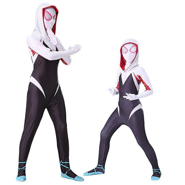 Gwen Stacy Dame Piger Spiderman Cosplay Jumpsuit Hættetrøje 150cm